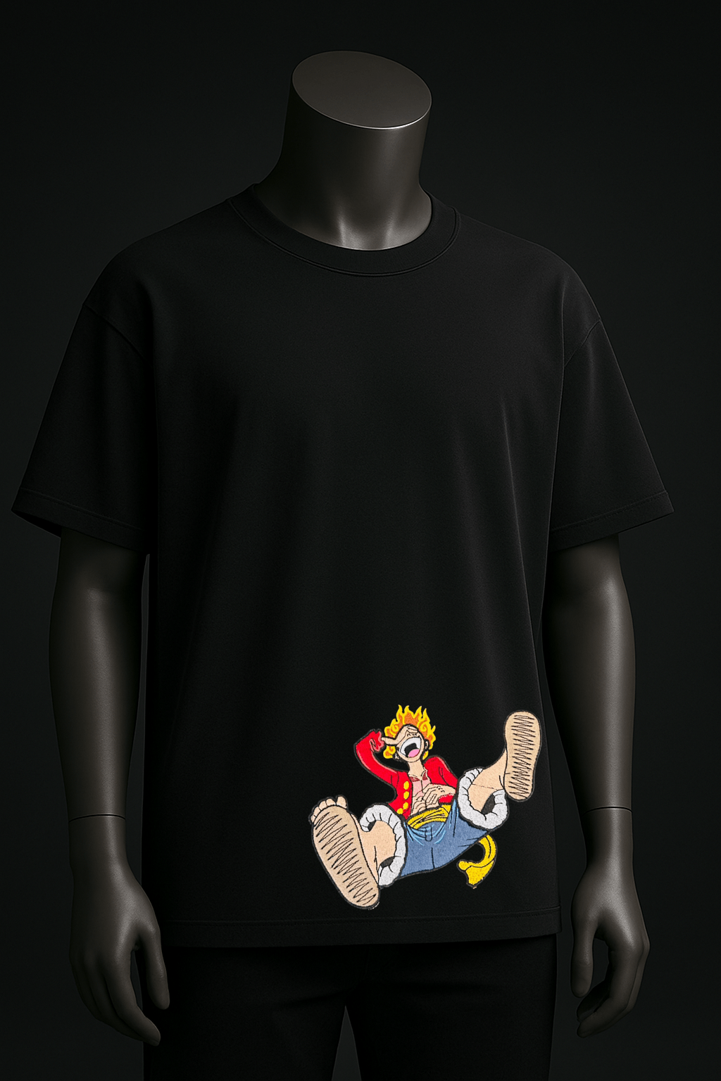 Anime Streetwear Tee – Luffy Inspired Embroidery - YS