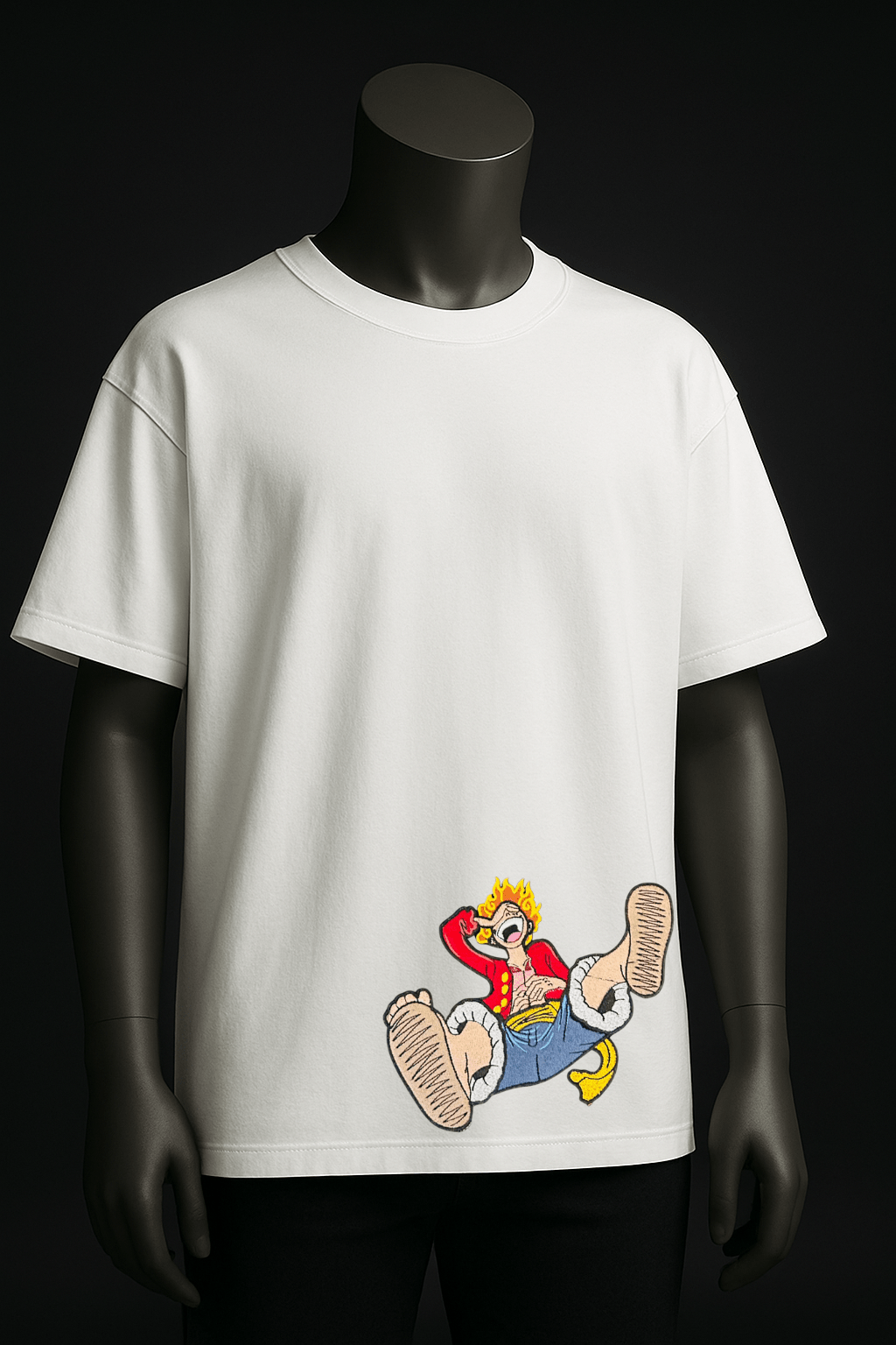 Anime Streetwear Tee – Luffy Inspired Embroidery - YS